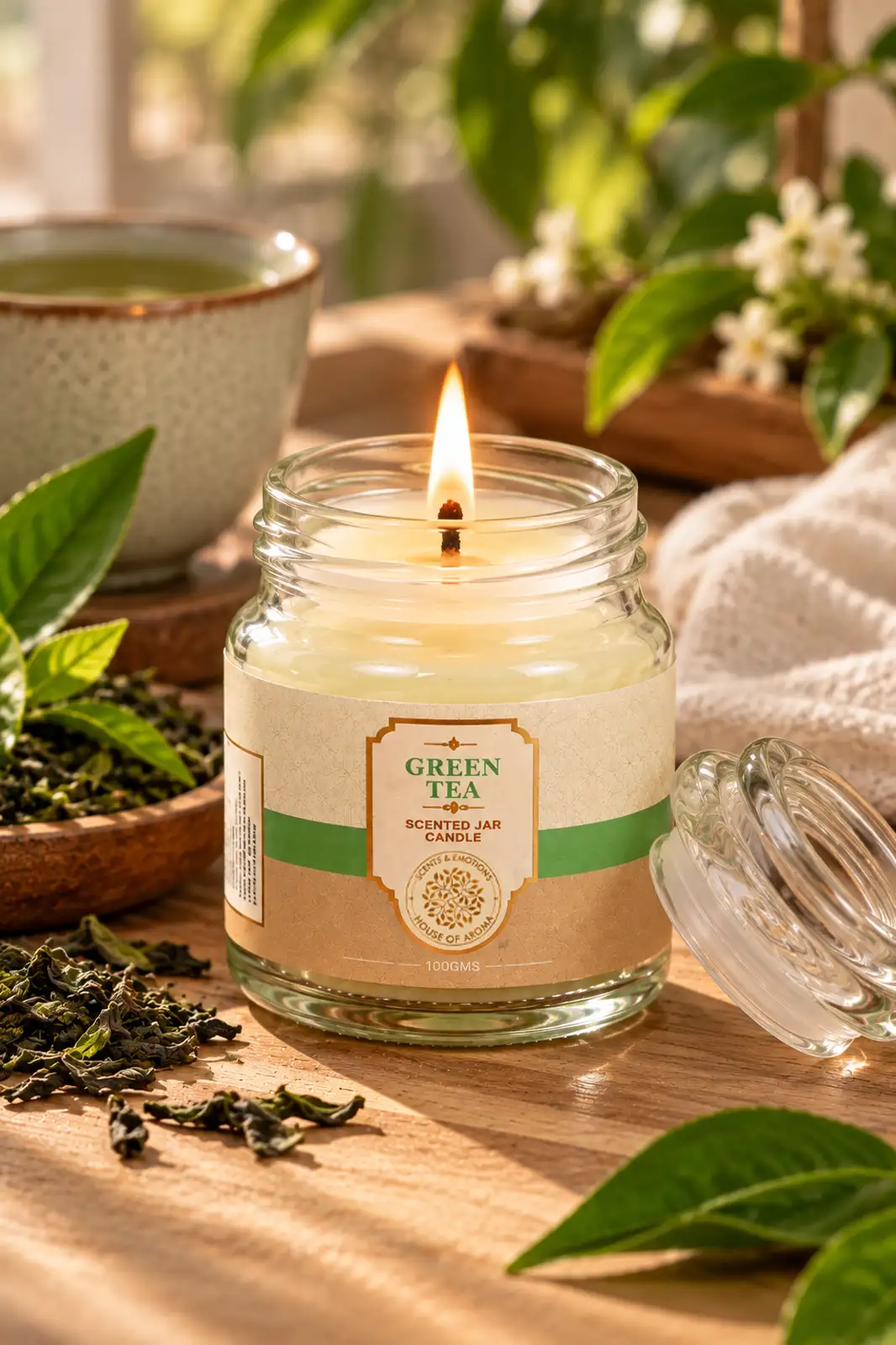 Aroma home candles combo pack, Apple Cinnamon scented glass candle, Green Tea Bell Jar Candle, home fragrance candle set, scented candle combo