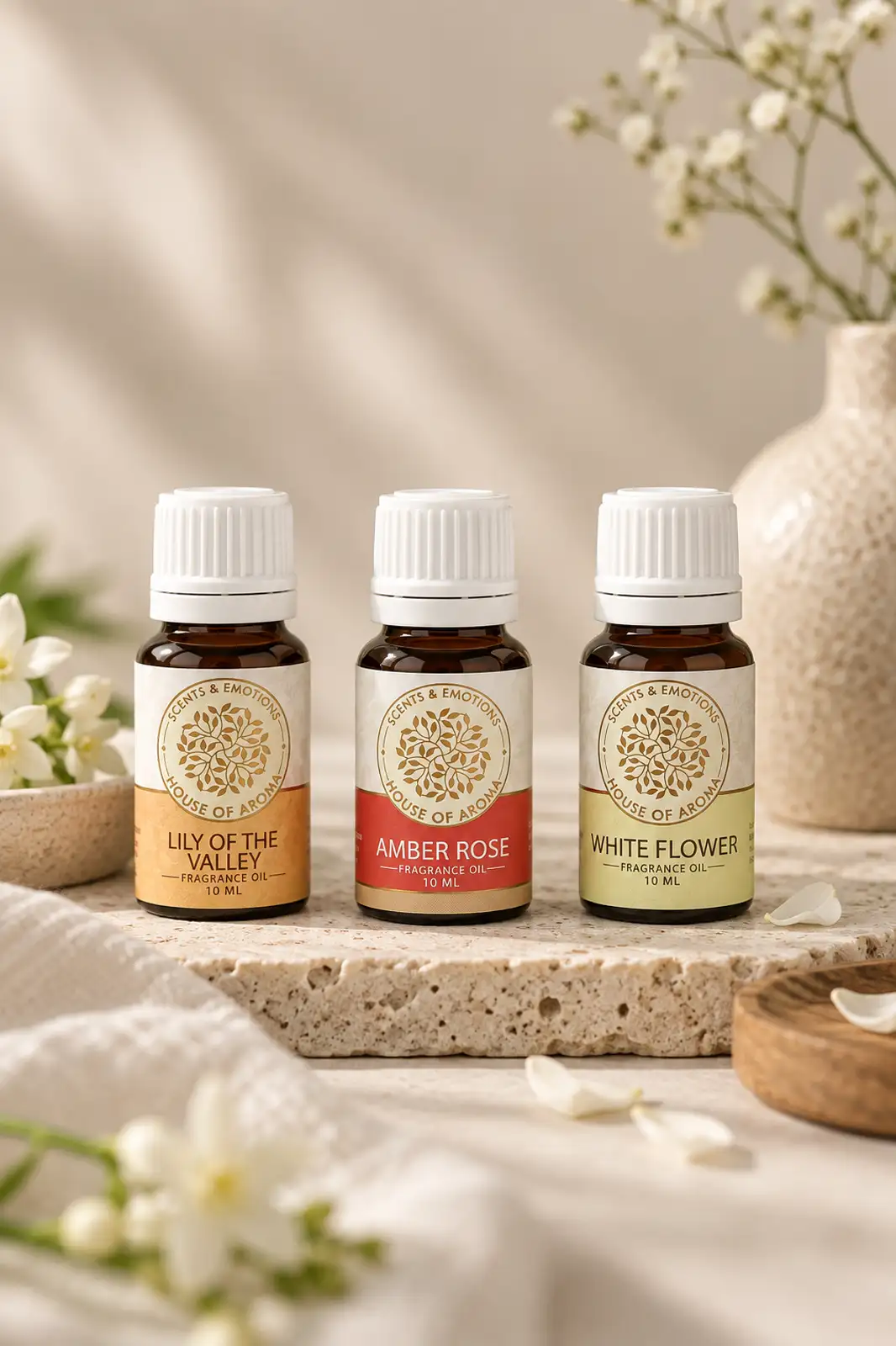 Floral fragrances pack of 3, Amber Rose fragrance oil, Lily of the Valley fragrance oil, White Flower fragrance oil, floral fragrance oil set