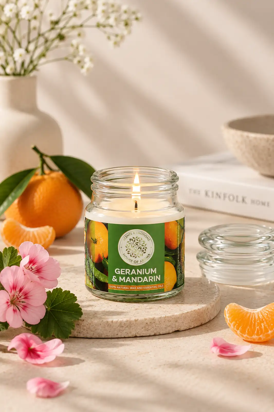 Floral scented candles combo pack, Geranium and Mandarin scented candle, Lavender and Rosemary scented candle, natural scented candle set, floral candle gift set