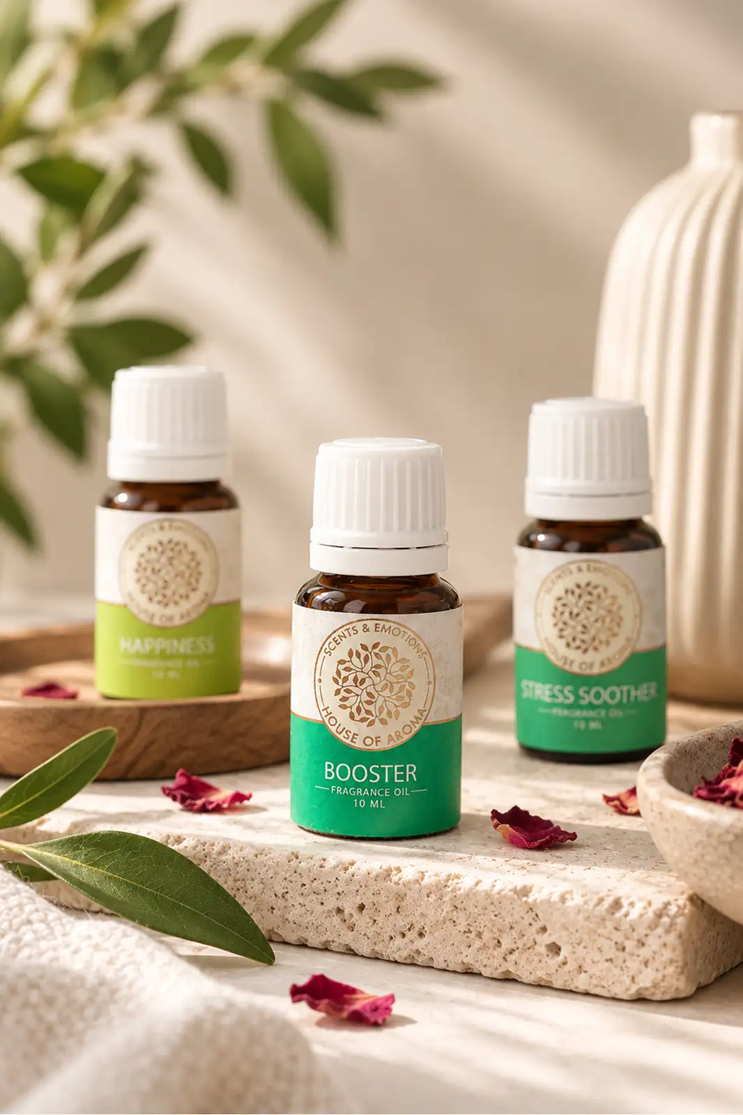 Room fragrance aroma pack of 3, fragrance oil combo pack, Vitality fragrance oil, Stress Soother fragrance oil, Booster fragrance oil