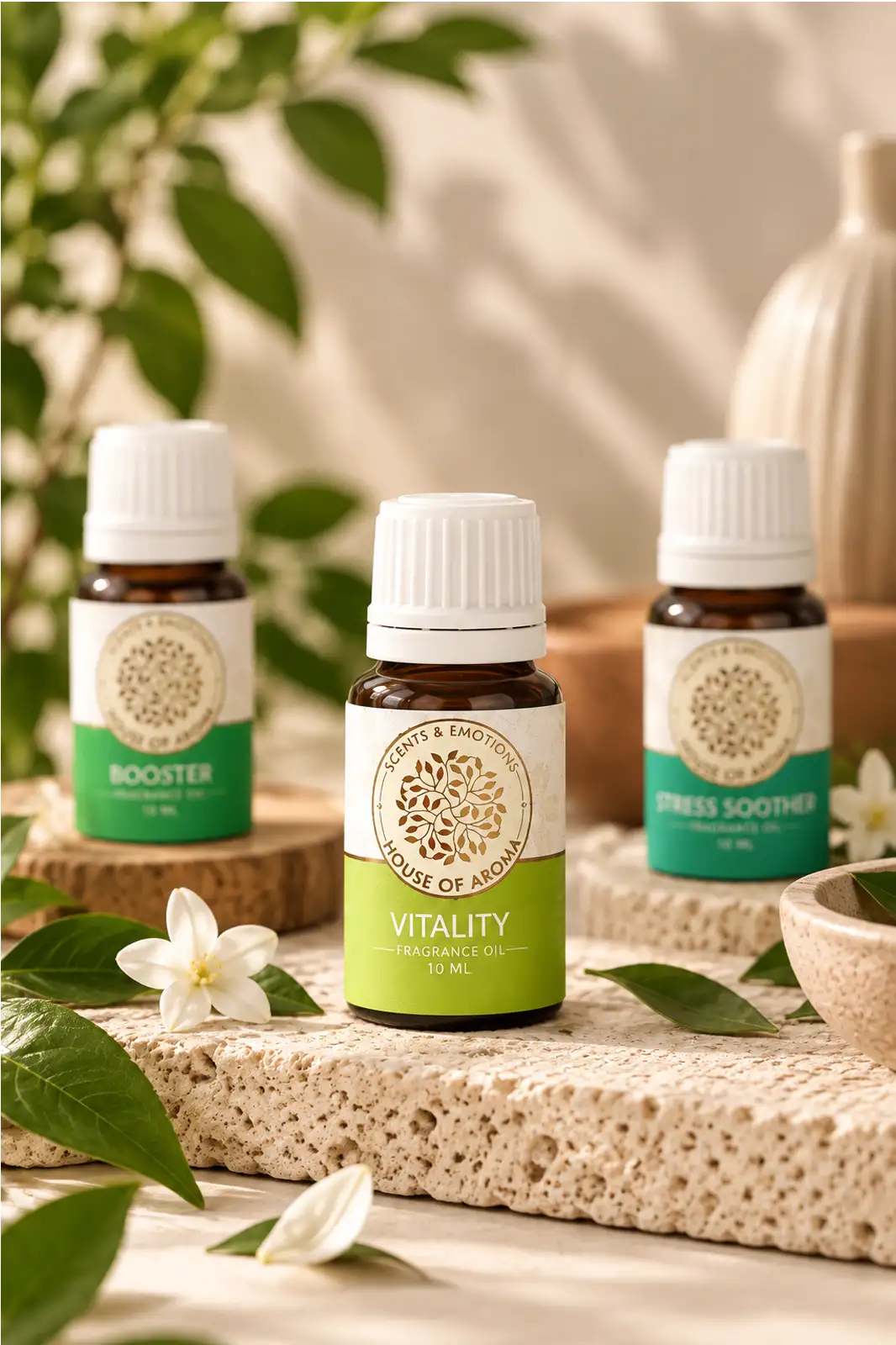 Room fragrance aroma pack of 3, fragrance oil combo pack, Vitality fragrance oil, Stress Soother fragrance oil, Booster fragrance oil
