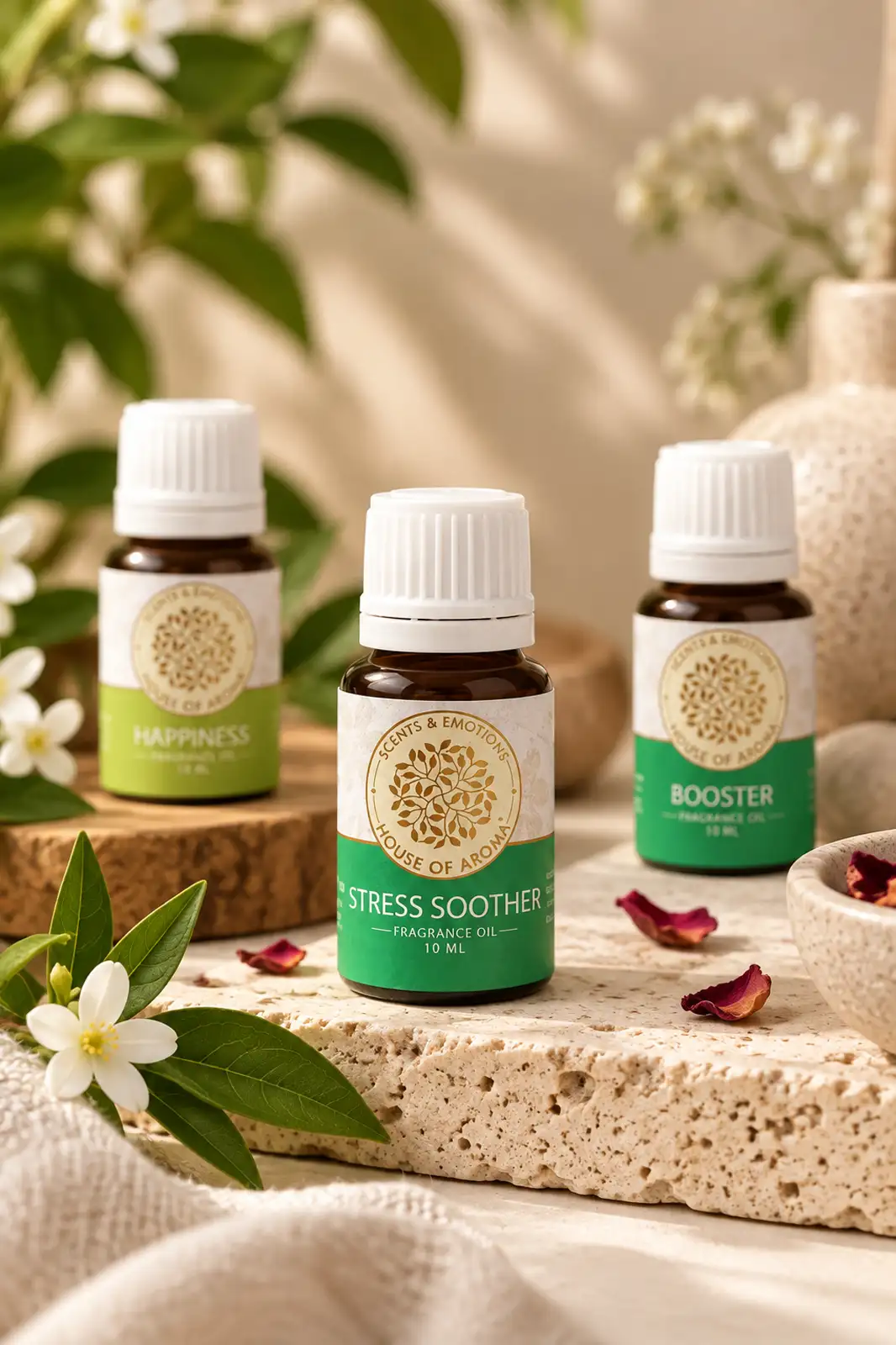 Room fragrance aroma pack of 3, fragrance oil combo pack, Vitality fragrance oil, Stress Soother fragrance oil, Booster fragrance oil