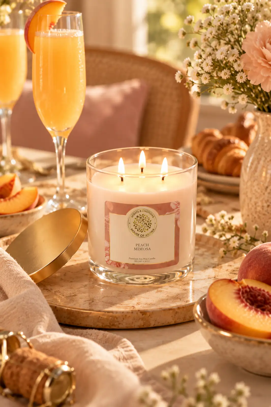 Scented 3 wick candles combo pack, Peach Mimosa 3 wick candle, Pink Bloom 3 wick candle, natural wax 3 wick candles, scented candle gift set