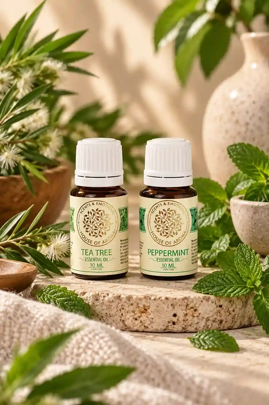 Therapeutic oil combo pack, Peppermint essential oil, Tea Tree essential oil, natural essential oil set, therapeutic essential oil combo