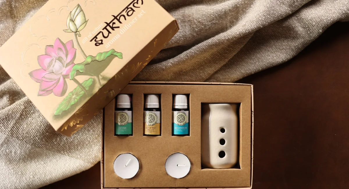 Diffuser Gift Set, Aroma Diffuser Gift Set, reed diffuser, Aroma Diffusers for Home, Electric Diffuser for Home, Diwali Gifting Ideas, Sukham diffuser gift set