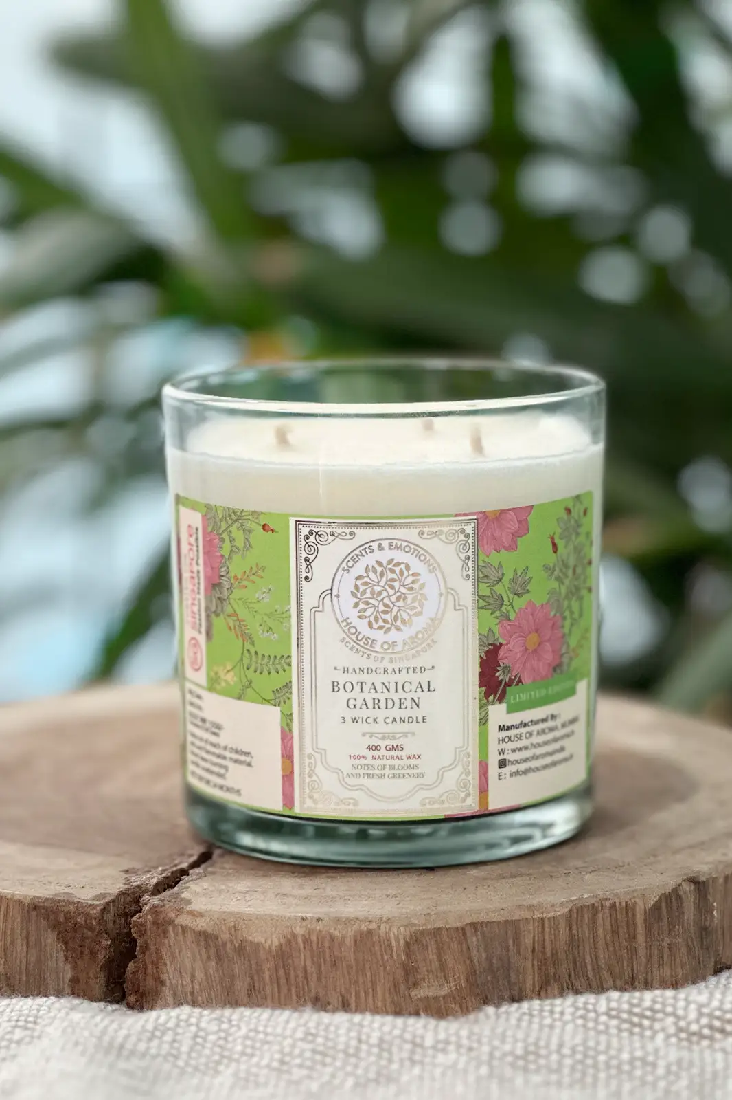 Natural wax botanical garden 3 wick candle, 3 wick candle, 3 wick candle, wax candle, soy wax candle, online scented candles, 3 wick soy wax candles, wax candles, house of aroma