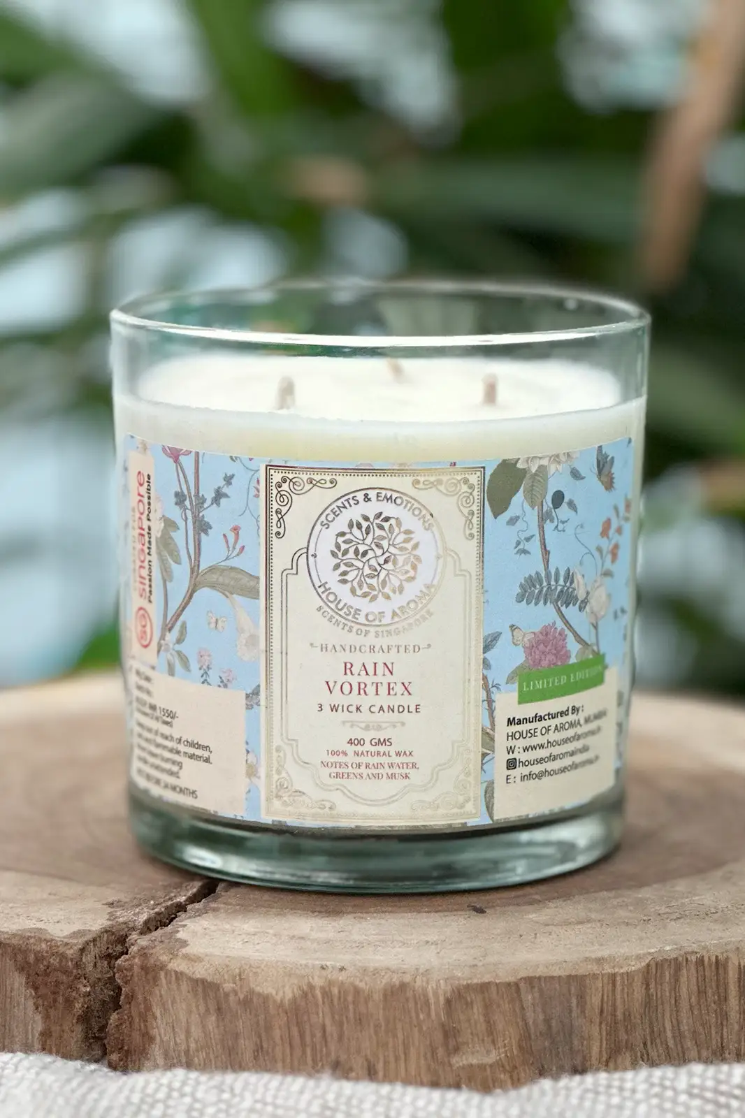 Natural wax rain vortex 3 wick candle, rain vortex, 3 wick candle, wax candle, soy wax candle, online scented candles, 3 wick soy wax candles, wax candles, large candles, long lasting candles, relaxing candle fragrance, decorative candles, best 3 wick candles, 3 wick candle jars, House of Aroma