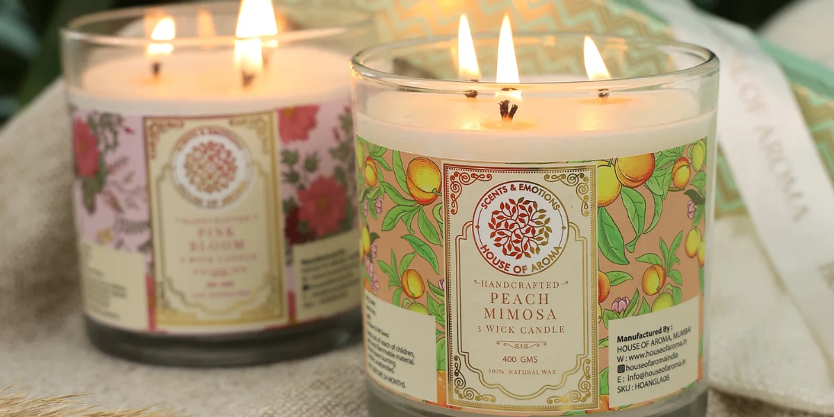 Wedding Gifts Home Decor, 3-wick wedding candles, premium housewarming gifts, luxury home fragrance ideas, wedding table d&eacute;cor, large decorative candles, succulent peach candle, sparkling wine candle, sweet orange scented candle, statement wedding d&eacute;cor, candles for gifting