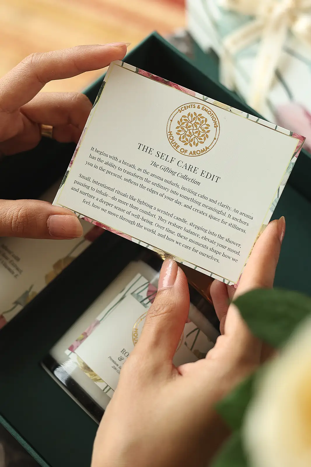 self care gift hampers , self care gift sets for women, self care hamper for her, self care gift box gifts, aroma gift hampers, aroma gifting, house of aroma, floral scent gift set