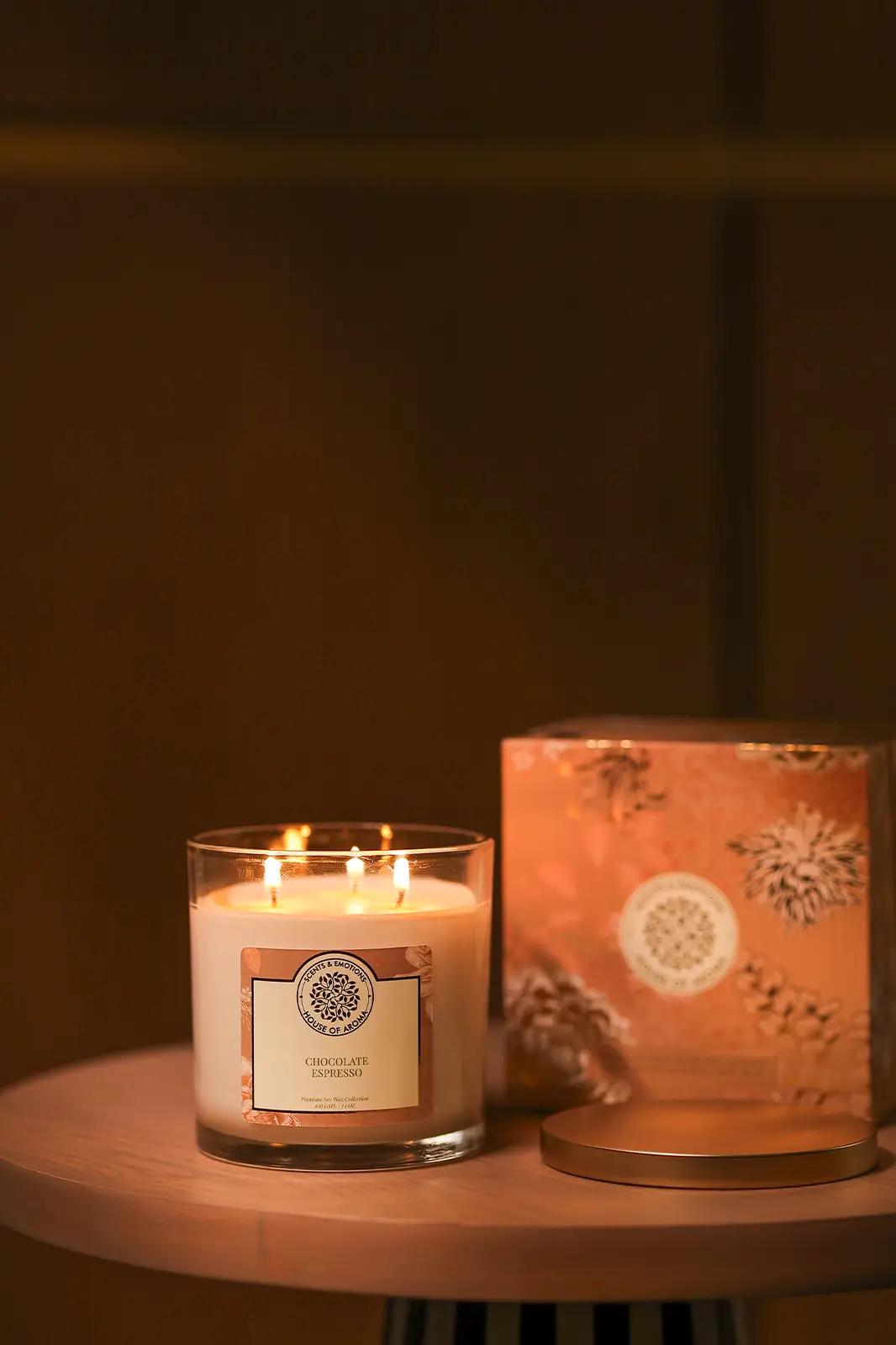 3 wick candles, scented 3 wick candles, 3 wick candles near me, best 3 wick candles, buy 3 wick candles online, large 3 wick candles for sale, chocolate scented candles, decorative chocolate candles, natural wax chocolate expresso 3 wick candle, natural candle, natural soy wax candle, natural scented candle, natural scented candle online, Aromatherapy candles, House of Aroma,